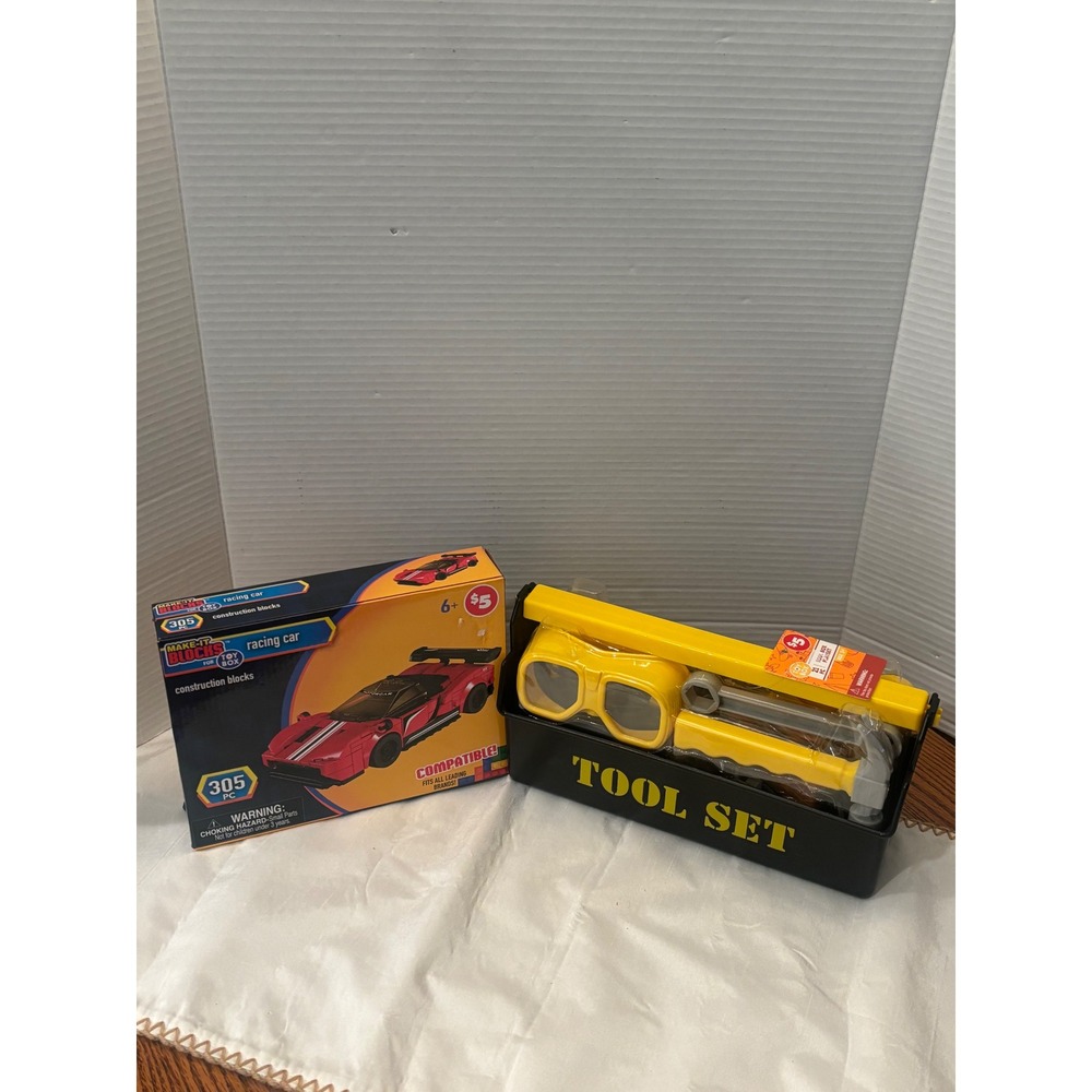 Make-It Blocks Racing Car 305pc & 21pc Kids Tool Box Playset Bundle New